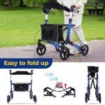 Lightweight Carbon Rollator Walker with Seat - Blue