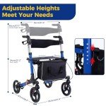 Lightweight Carbon Rollator Walker with Seat - Blue