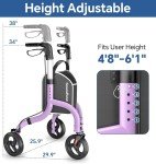 Lightweight Purple 3-Wheel Rollator Walker for Seniors