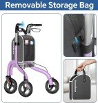 Lightweight Purple 3-Wheel Rollator Walker for Seniors
