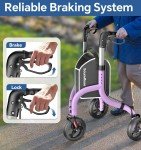Lightweight Purple 3-Wheel Rollator Walker for Seniors