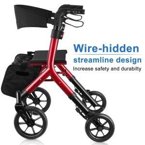Heavy Duty 300lb Folding Rollator Walker - Red