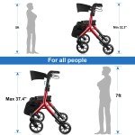 Heavy Duty 300lb Folding Rollator Walker - Red