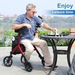 Heavy Duty 300lb Folding Rollator Walker - Red