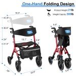 Heavy Duty 300lb Folding Rollator Walker - Red