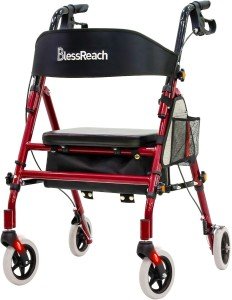 Lightweight Red Rollator Walker with Seat for Seniors