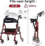 Lightweight Red Rollator Walker with Seat for Seniors