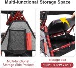 Lightweight Red Rollator Walker with Seat for Seniors