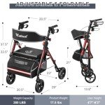 Matinal Foldable Rollator Walker with Seat - Burgundy
