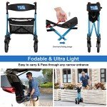 Lightweight Blue Rollator Walker with Cup Holder