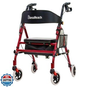 BlessReach Foldable Ultralight Rollator with Seat