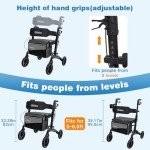 Lightweight Carbon Fiber Rollator with Seat 265 lbs Capacity