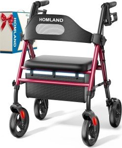 Lightweight Foldable Rollator Walker with Seat, 350 lb Capacity