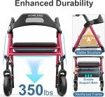 Lightweight Foldable Rollator Walker with Seat, 350 lb Capacity