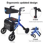 Carbon Ultralight Rollator for Tall Seniors - Blue