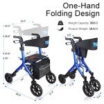 Carbon Ultralight Rollator for Tall Seniors - Blue