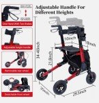 Henmnii Ultralight Rollator Walker with Backrest