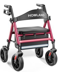 Lightweight Carbon Rollator Walker with Seat - Red