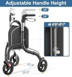 HOMLAND Lightweight 3-Wheel Rollator for Seniors