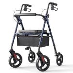 Lightweight Blue Rollator Walker with Padded Seat