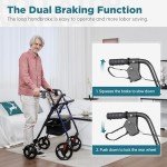Lightweight Blue Rollator Walker with Padded Seat
