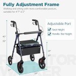 Lightweight Blue Rollator Walker with Padded Seat