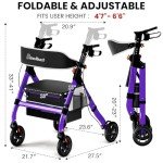BlessReach Foldable Rollator with Seat for Seniors