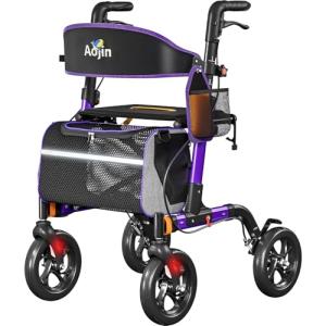 Lightweight Purple Rollator Walker with Seat
