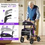 Lightweight Carbon Rollator with Big Seat and Wheels