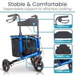 Vive Lightweight 3 Wheel Rollator Walker with Seat