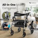 Extra Wide Carbon Ultralight Rollator with Adjustable Seat