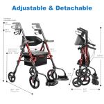 2-in-1 Foldable Rollator Walker with Extra Wide Seat