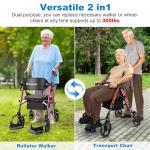 2-in-1 Foldable Rollator Walker with Extra Wide Seat