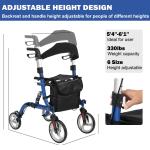 Foldable All-Terrain Rollator Walker with Seat