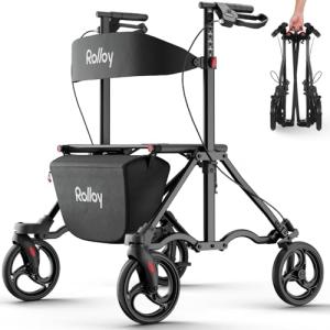 Lightweight Carbon Rollator Walker with Seat, 350lbs Capacity
