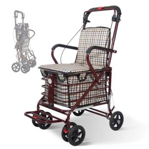Lightweight Folding Rollator with Seat and All-Terrain Wheels