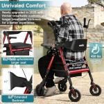 StrollAid Upright Walkers for Seniors, Stand Up Rollator Walker with Padded Seat and Backrest, Heavy Duty Forearm Rollator with Support Handrail, Holds up to 450 pounds, Compact Folding, Red