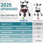 StrollAid Upright Walkers for Seniors, Stand Up Rollator Walker with Padded Seat and Backrest, Heavy Duty Forearm Rollator with Support Handrail, Holds up to 450 pounds, Compact Folding, Red
