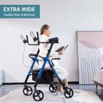 ELENKER Heavy Duty Upright Rollator Walker with Wide Seat