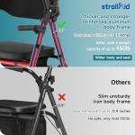 StrollAid Upright Walkers for Seniors, Stand Up Rollator Walker with Padded Seat and Backrest, Heavy Duty Forearm Rollator with Support Handrail, Holds up to 450 pounds, Compact Folding, Red