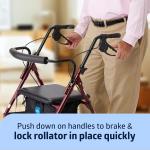 Medline Bariatric Rollator, 500 lb Capacity, Burgundy