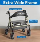 Heavy Duty 500lb Bariatric Rollator with Wide Seat