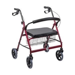 DMI Extra-Wide Heavy Duty Steel Bariatric Mobility Rollator Walker with Seat and Basket, Burgundy, Folding