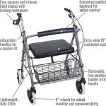DMI Rollator Heavy Duty Walkers For Seniors | FSA and HSA Eligible | Extra Wide Seat and Backrest| Walkers For Seniors With Seat Foldable | 375 Lbs Capacity, Titanium