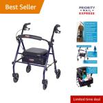 Steel Rollator Walker with Padded Seat & 350lbs Capacity for Seniors - Dark Blue