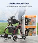 VOCIC Walkers for Seniors Z59, 2 in 1 Walker Wheelchair Combo, 400 LBS Weight Capacity, 10" All Terrain Rollator with Extra Wide Seat & Backrest, Heavy Duty Rollator with Cup Holder，FSA HSA Eligible