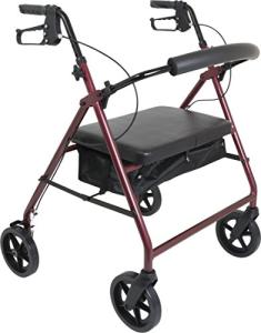 Probasics Heavy Duty Aluminum Bariatric Rollator with 8-inch Wheels with Adjustable Handles, Padded Seat & Backrest, 400 lbs. Capacity, Foldable, Under Seat Storage, for Seniors & Adults, Burgundy