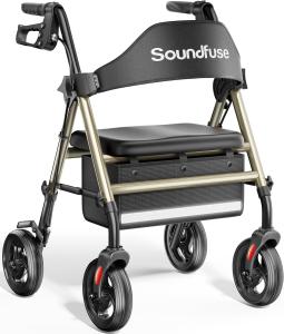 Soundfuse Rollator Walkers w/ Seat 4 Seniors Foldable 8" Big Wheels All Terrain