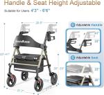 Soundfuse Rollator Walkers w/ Seat 4 Seniors Foldable 8" Big Wheels All Terrain