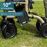 ELENKER All-Terrain 2 in 1 Rollator Walker & Transport Chair, Folding Wheelchair with All 10” Wheels for Seniors, Reversible Backrest & Detachable Footrests, Champagne